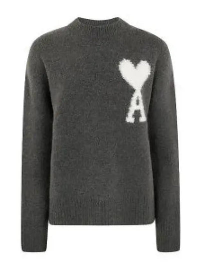 Intarsia Logo Crewneck Knit Top Dark Grey - AMI - BALAAN 2