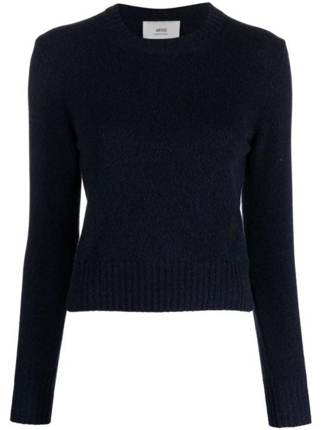 Heart Logo Cashmere Knit Top Navy - AMI - BALAAN 2