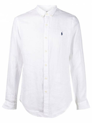 Embroidered Pony Linen Long Sleeve Shirt White - POLO RALPH LAUREN - BALAAN 1