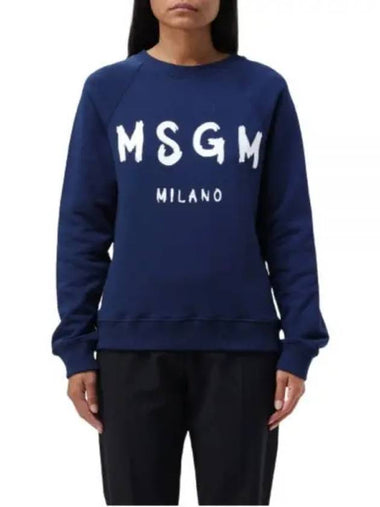 Brushed Logo Cotton Sweatshirt Navy - MSGM - BALAAN 1