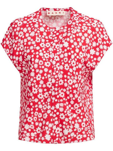 Marni Pop Fields Short Sleeved Satin Top Clothing - MARNI - BALAAN 1