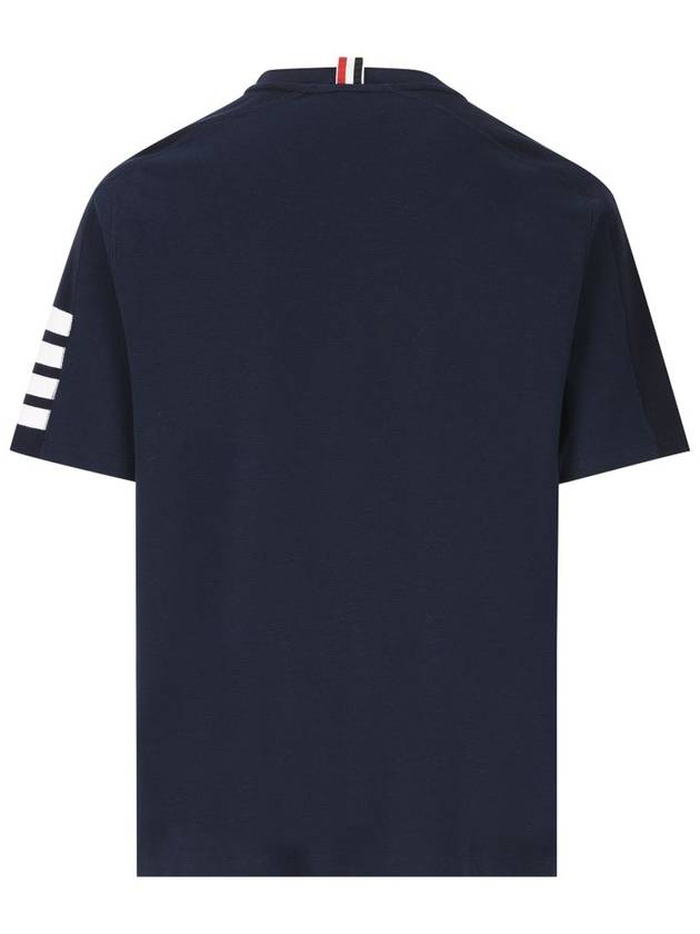 4-Bar Striped Cotton Short Sleeve T-Shirt Navy - THOM BROWNE - BALAAN 3