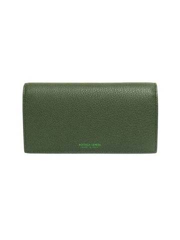 Women's Leather Zipper Long Wallet Green - BOTTEGA VENETA - BALAAN 1