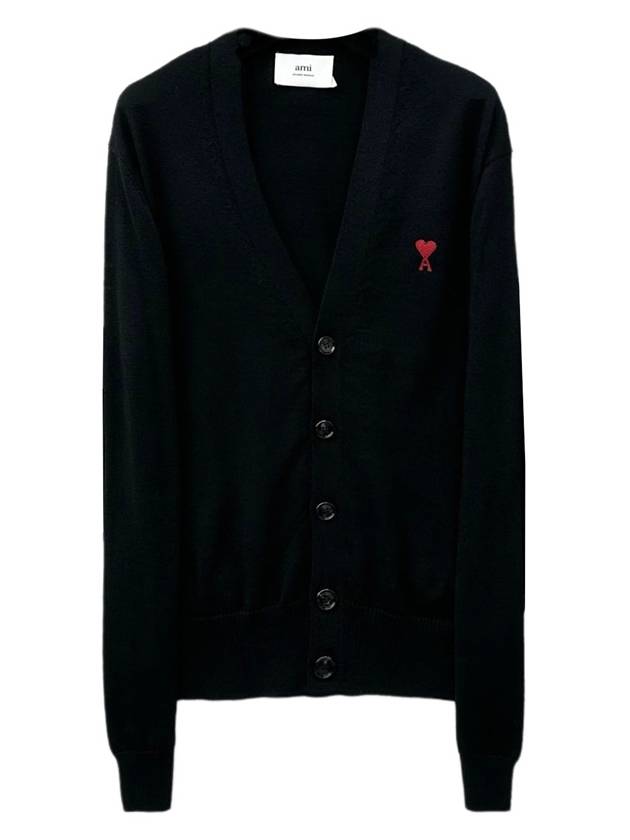 heart logo V-neck wool cardigan black - AMI - BALAAN 2