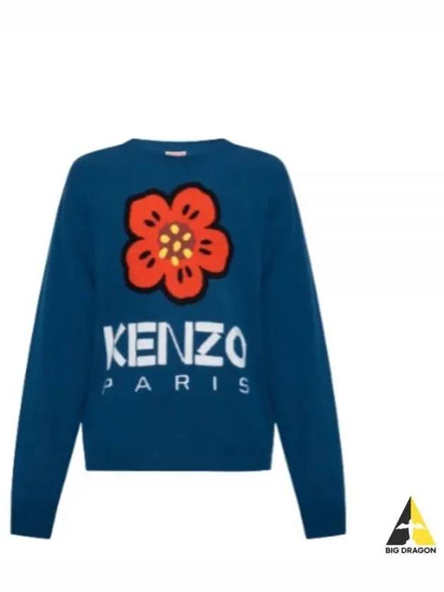 Boke Flower Merino Wool Knit Top Blue - KENZO - BALAAN 2