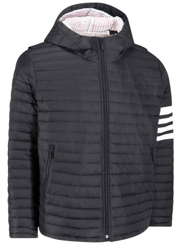 Matte Nylon 4-Bar Stripe Downfill Quilted Hoodie Padding Black - THOM BROWNE - BALAAN 3