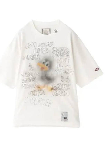 J13TS732 White Duck Print Distressed Tee - MIHARA YASUHIRO - BALAAN 1