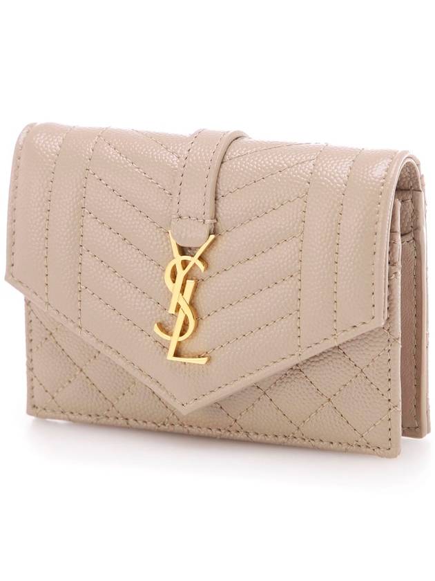 Matelasse Monogram Card Wallet Beige - SAINT LAURENT - BALAAN 2