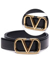 V Logo Signature Buckle Leather Belt Black - VALENTINO - BALAAN 2