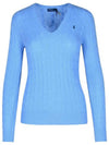 Kimberly Pony Logo Embroidered Cable Sweater Light Blue - POLO RALPH LAUREN - BALAAN 2