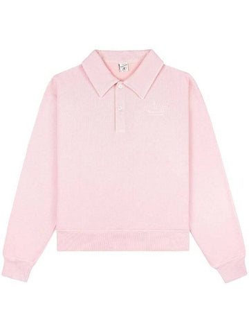 Print Cotton Long Sleeve Polo Shirt Baby Pink - SPORTY & RICH - BALAAN 1