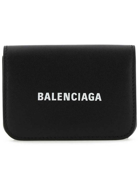 Logo Tri-Fold Leather Half Wallet Black - BALENCIAGA - BALAAN 1