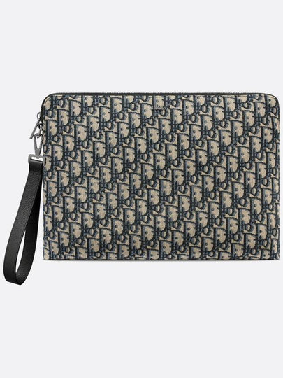 Oblique Zipper Jacquard A4 Pouch Clutch Bag Black Beige - DIOR - BALAAN 2