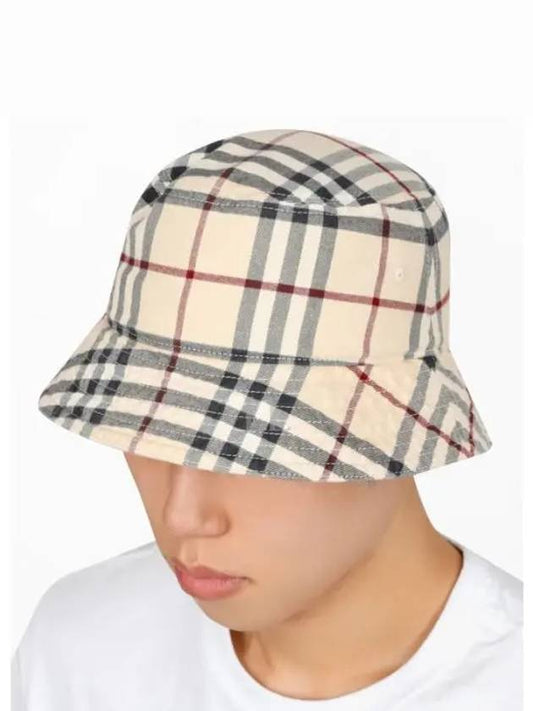 Stone Check Cotton Bucket Hat Beige - BURBERRY - BALAAN 2