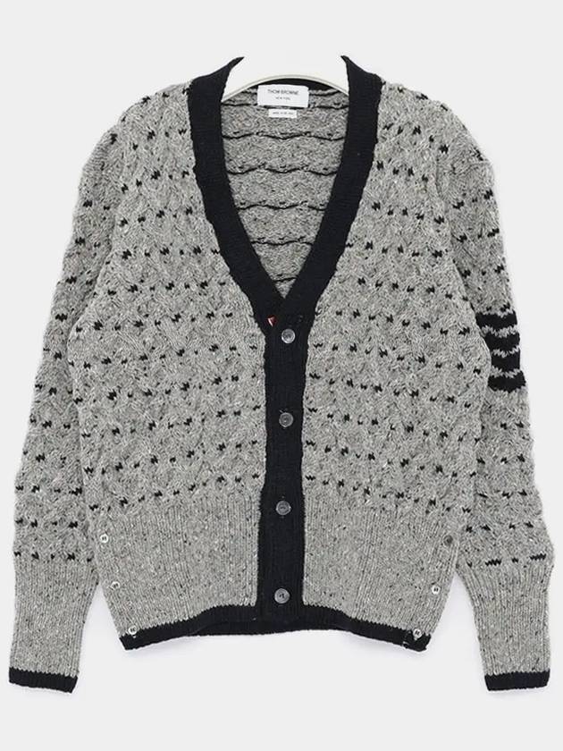 4 Bar Stripe Cable Knit Cardigan Grey - THOM BROWNE - BALAAN 3