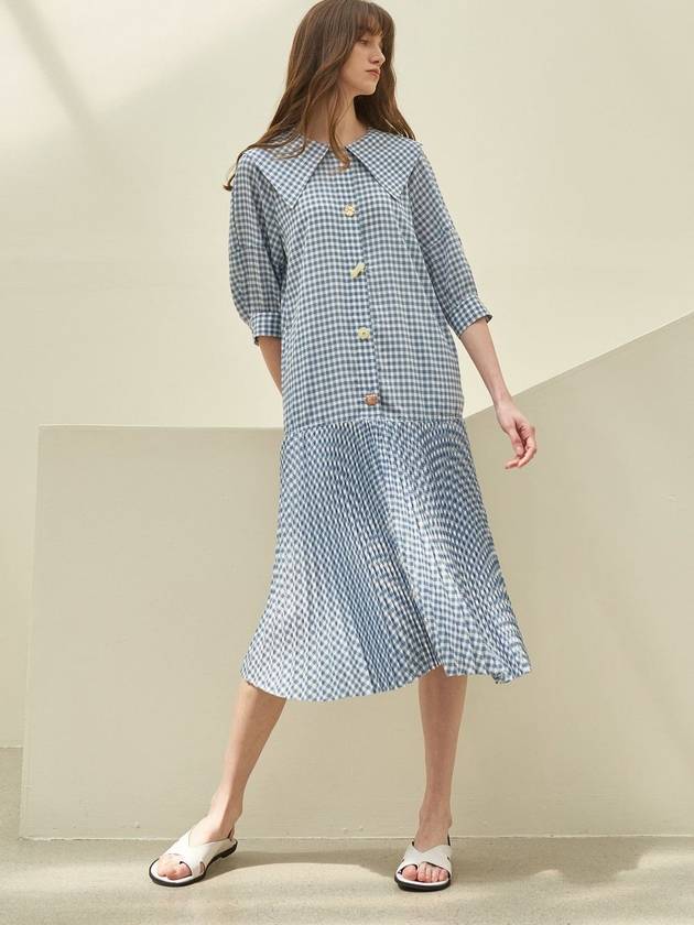 cape collar pleated dress_blue check - MITTE - BALAAN 8