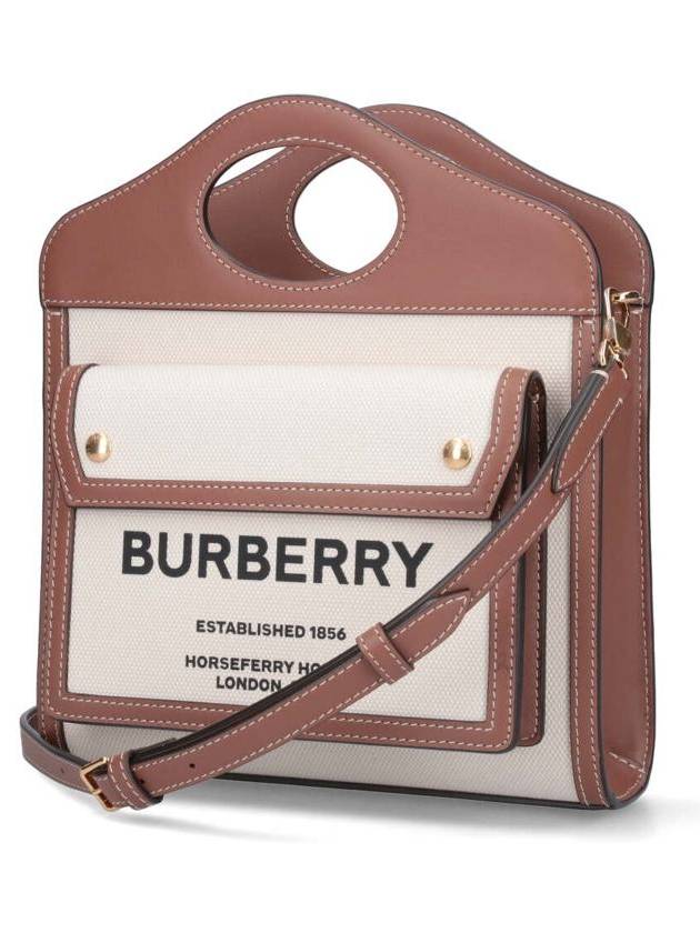 Mini Two-Tone Canvas And Leather Pocket Bag Natural Malt Brown - BURBERRY - BALAAN 3