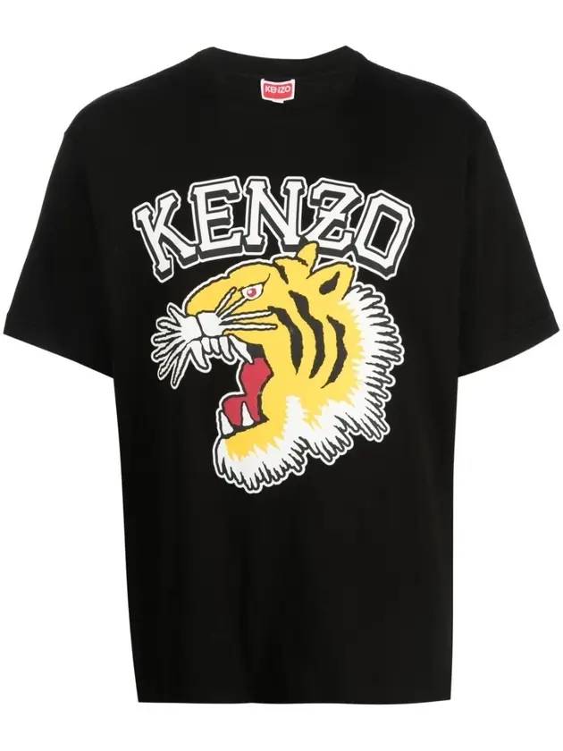 Tiger Varsity Cotton Short Sleeve T-Shirt Black - KENZO - BALAAN 1