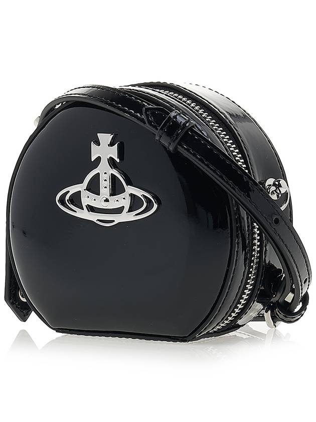 Silver Logo Shiny Mini Round Cross Bag Black - VIVIENNE WESTWOOD - BALAAN 3