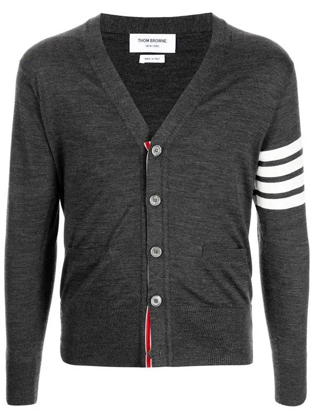 Men's Sustainable Classic Diagonal Wool Cardigan Dark Grey - THOM BROWNE - BALAAN 3