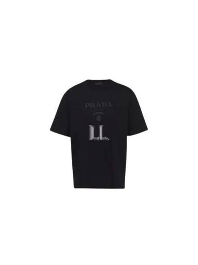 Logo Print Crew Neck Cotton Short Sleeve T-shirt Black - PRADA - BALAAN 2