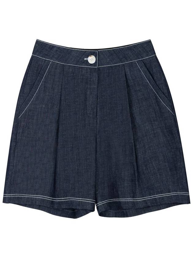 Tony Summer Linen Denim 4-quarter Stitched Pintuck Secret Banding Shorts Navy - RAMUSTUDIO - BALAAN 3