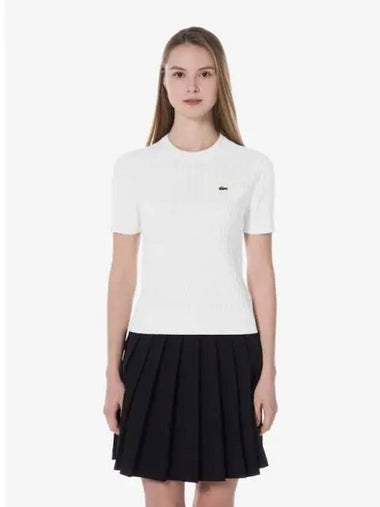 Women s Cable Short Sleeve Crew Neck AF480E 54G 001 Domestic Product GQ2N24013024160 - LACOSTE - BALAAN 1