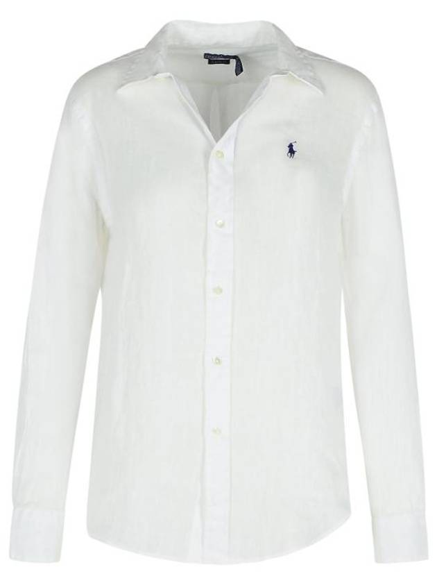 Long Sleeve Linen Shirt White - POLO RALPH LAUREN - BALAAN 1