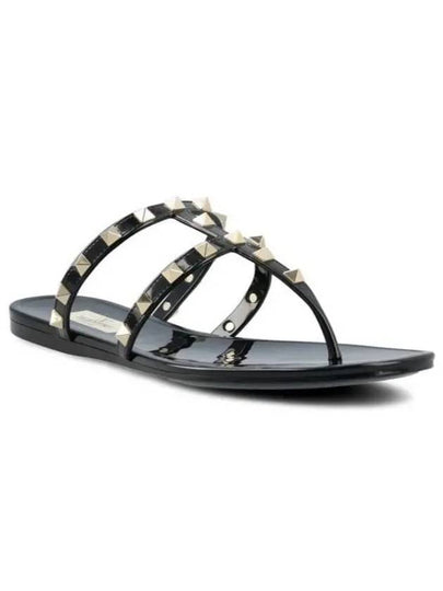 Rockstud Flat Rubber Flip Flops Black - VALENTINO - BALAAN 2