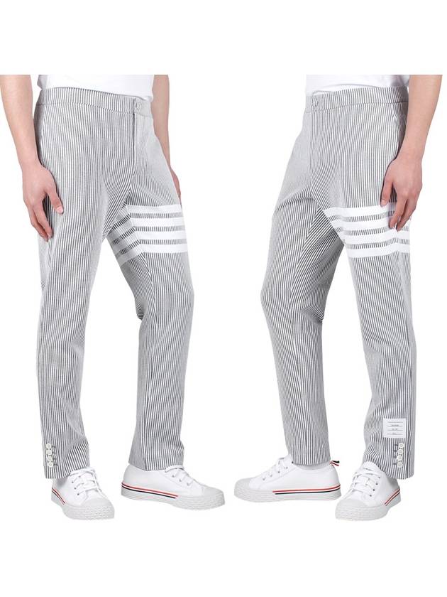 Seersucker Loopback 4 Button Vent Straight Pants Light Grey - THOM BROWNE - BALAAN 4