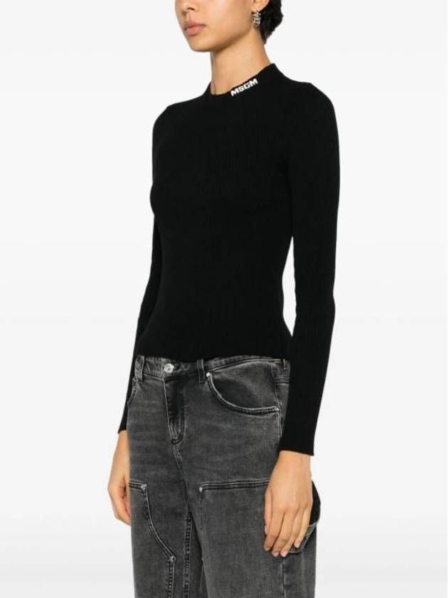 Stretch Ribbed Viscose Knit Top Black - MSGM - BALAAN 3