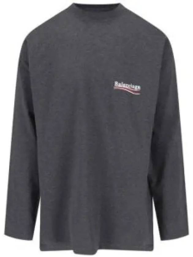 Embroidered Logo Cotton Long Sleeve T-Shirt Grey - BALENCIAGA - BALAAN 2