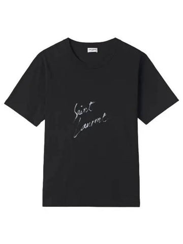 Logo Signature Short Sleeve T Shirt Black Tee - SAINT LAURENT - BALAAN 1