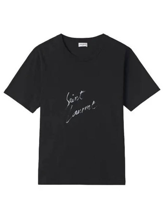 Logo Signature Short Sleeve T Shirt Black Tee - SAINT LAURENT - BALAAN 1