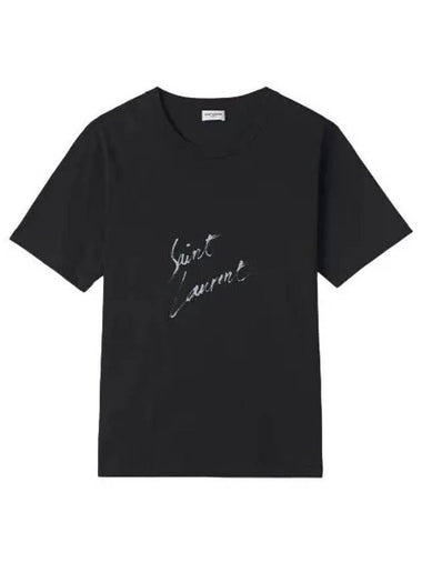 Logo Signature Short Sleeve T Shirt Black - SAINT LAURENT - BALAAN 1