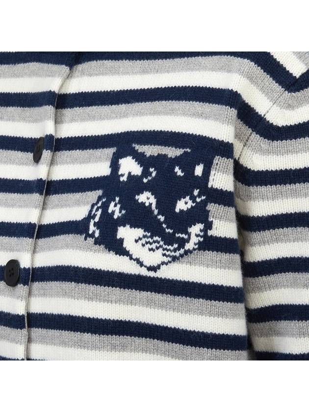 Fox Head Intarsia Stripe Regular Cardigan Black - MAISON KITSUNE - BALAAN 8