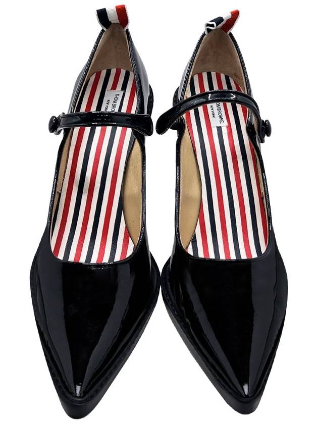 Cross Strap Mary Jane Patent Pumps Heel Black - THOM BROWNE - BALAAN 5