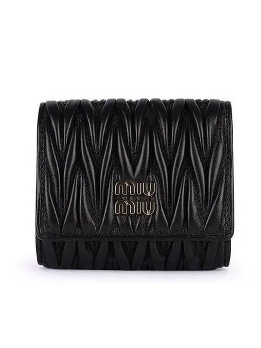 Matelasse Logo Nappa Leather Half Wallet Black - MIU MIU - BALAAN 2