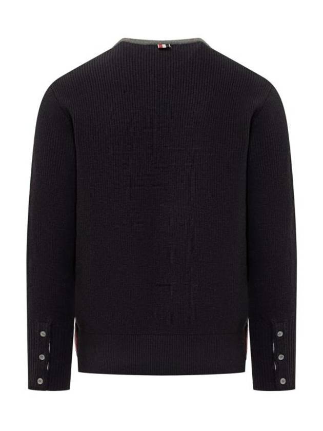 Rib Cuff Hem 4 Bar Virgin Wool Sweater Grey - THOM BROWNE - BALAAN 3