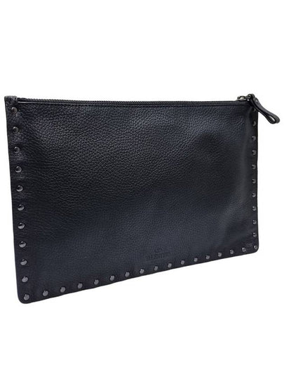 Women s SY2P056 Black Leather Rockstud Clutch - VALENTINO - BALAAN 2