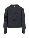 Striped Detail Wool Cardigan Dark Grey - THOM BROWNE - BALAAN 4