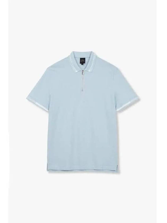 Men s Logo Line Pique Polo Shirt Light Blue - ARMANI EXCHANGE - BALAAN 1