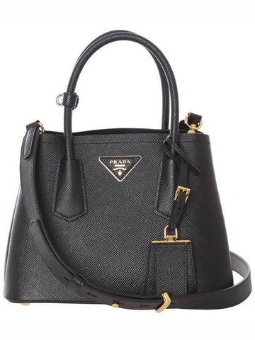 Double Saffiano Leather Mini Bag Black - PRADA - BALAAN 1