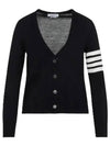 Sustainable Fine Merino Wool 4-Bar Relaxed Fit V-Neck Cardigan Navy - THOM BROWNE - BALAAN 2