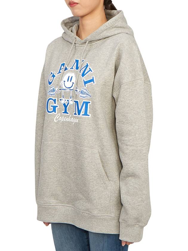 Gym GYM Logo Oversized Hooded Top Gray - GANNI - BALAAN.