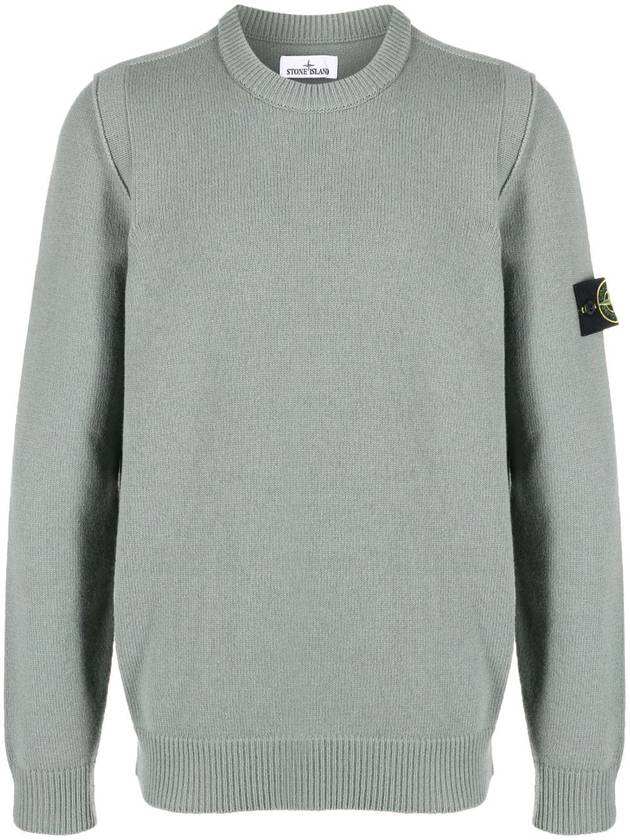 Logo Patch Crew Neck Wool Knit Top Grey - STONE ISLAND - BALAAN 2