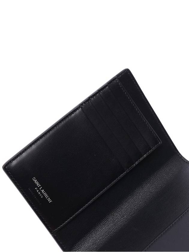 Tiny Cassandre Monogram Silver Leather Passport Wallet Black - SAINT LAURENT - BALAAN 7