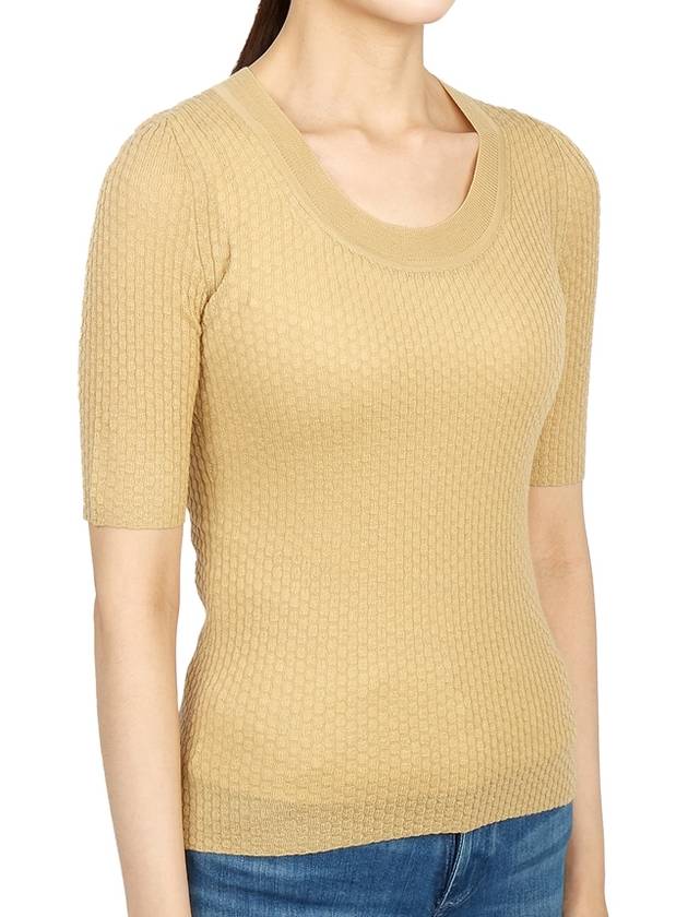 Women's Wool Short Sleeved Knit Top Beige - THEORY - BALAAN 4