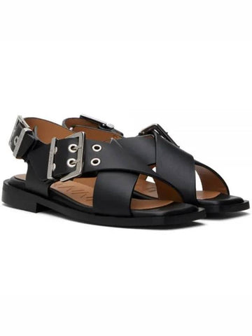 BLACK FEMININE BUCKLE STRAP SANDALSS2567 099 sandals - GANNI - BALAAN 1