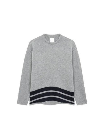 Men s Striped Crew Neck Wool Pullover Melange Gray 270527 - EMPORIO ARMANI - BALAAN 1